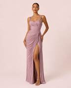 Camélia - Longue robe bustier rose