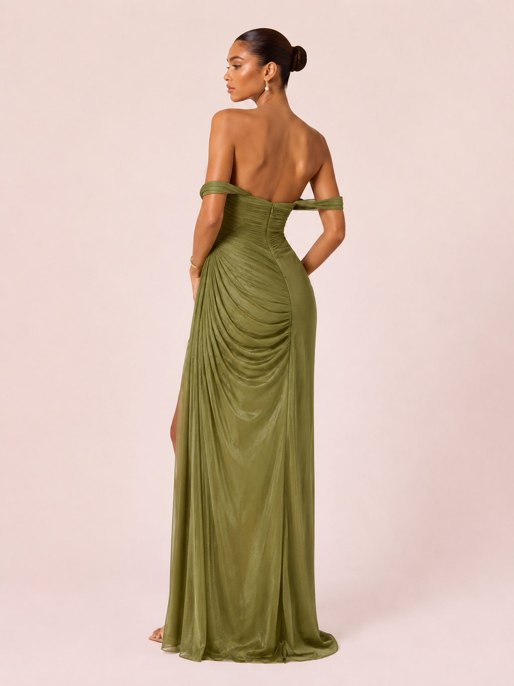 Camélia - Longue robe bustier vert olive