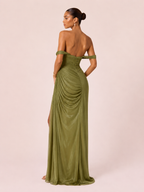 Camélia - Longue robe bustier vert olive