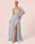 Catherine - Longue robe asymétrique bleu poussiéreux