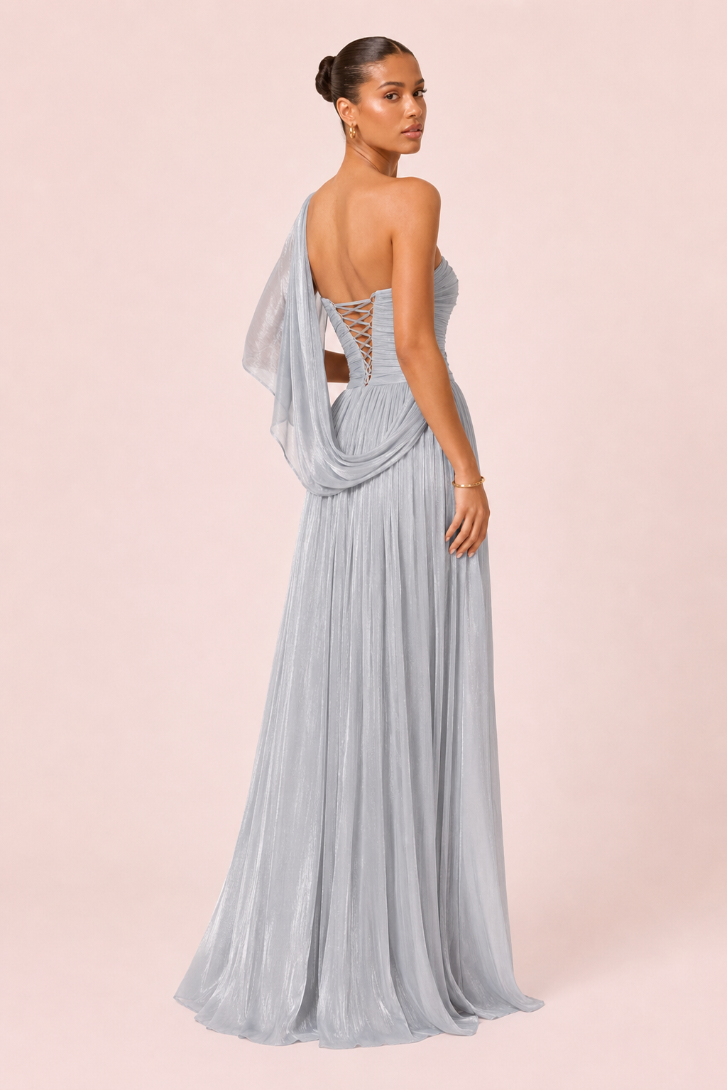 Catherine - Longue robe asymétrique bleu poussiéreux