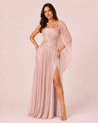 Catherine - Longue robe asymétrique rose