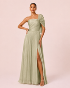 Catherine - Longue robe asymétrique vert sauge