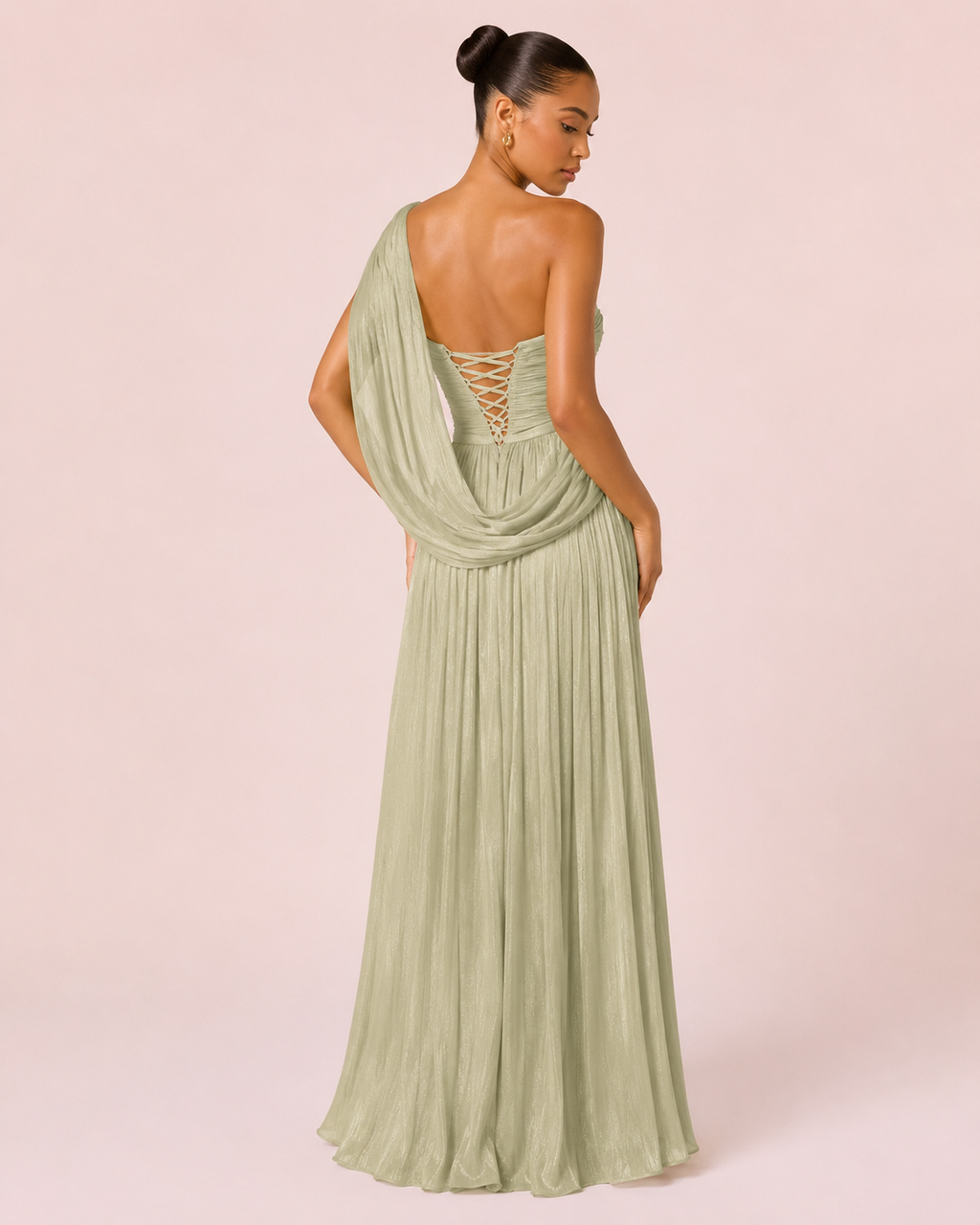 Catherine - Longue robe asymétrique vert sauge