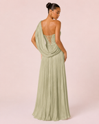Catherine - Longue robe asymétrique vert sauge