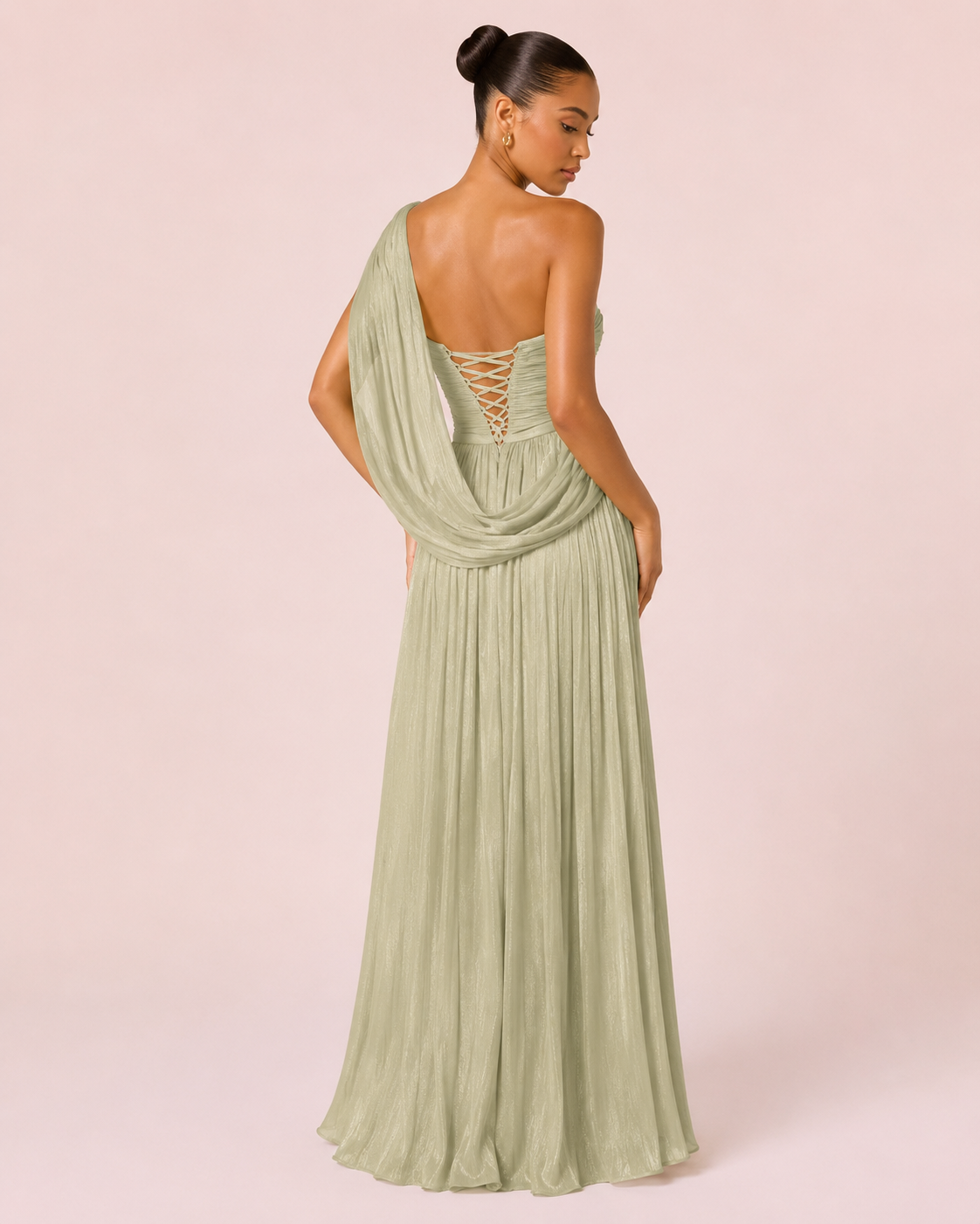 Catherine - Longue robe asymétrique vert sauge