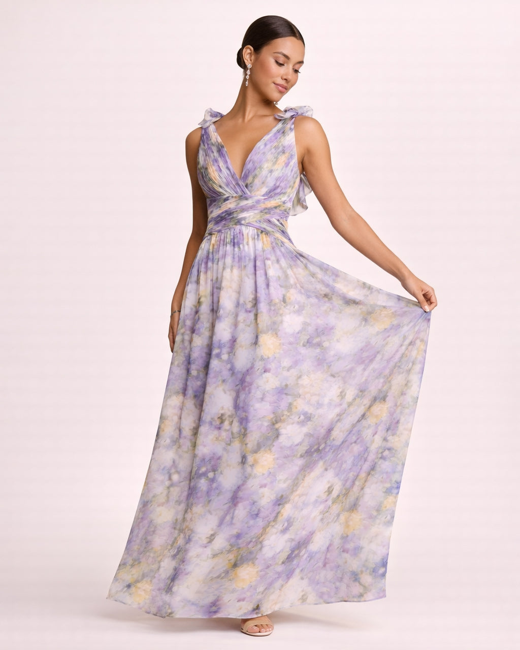 Camille - Longue robe à motifs lilas
