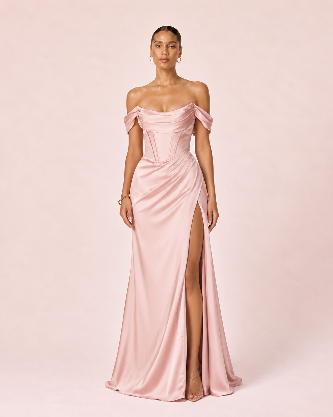 Carla - Robe corset à épaules dénudées rose