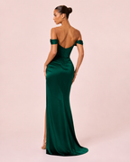 Carla - Robe corset à épaules dénudées vert émeraude