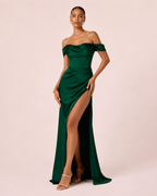 Carla - Robe corset à épaules dénudées vert émeraude