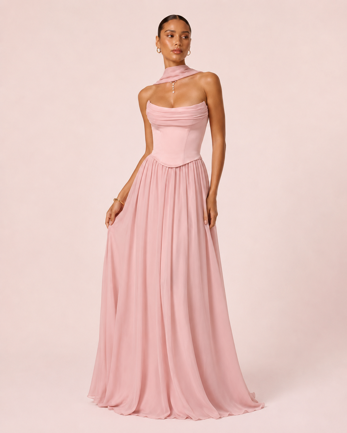 Célia - Longue robe fluide rose