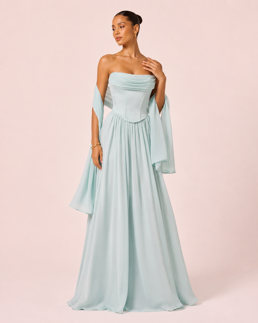 Célia - Longue robe vert d'eau