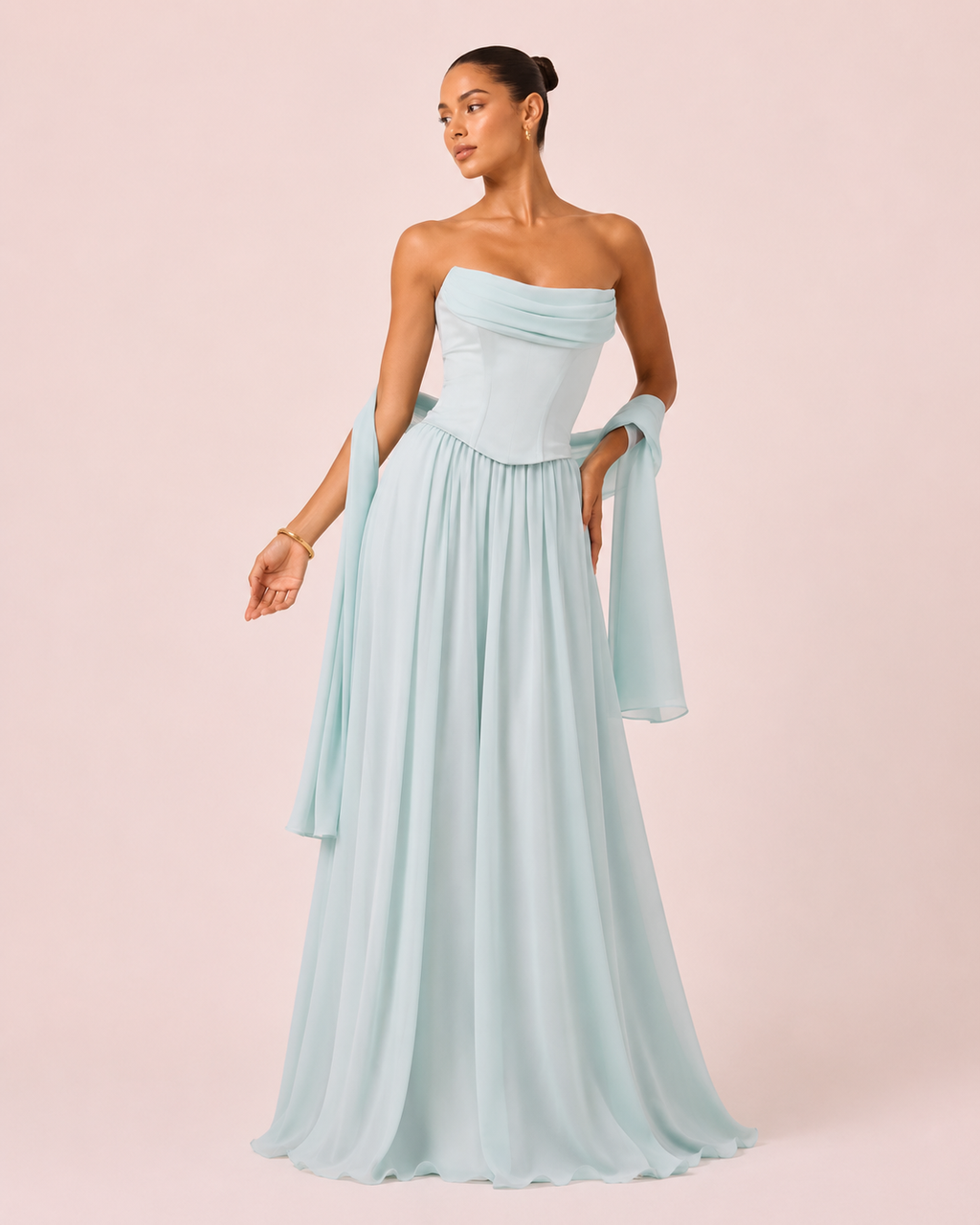 Célia - Longue robe vert d'eau