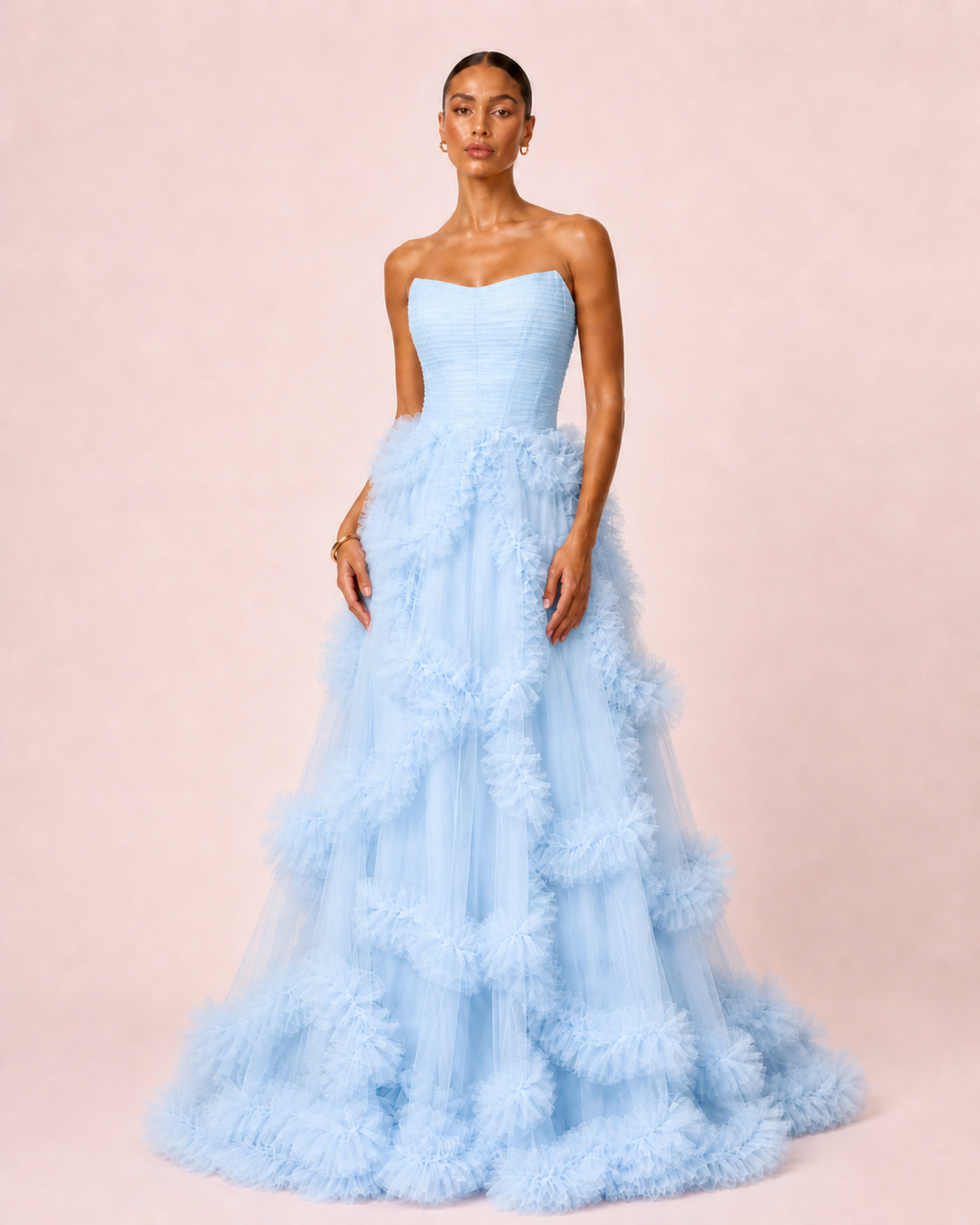 Alia - Longue robe en tulle bleu ciel