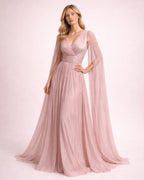 Esther - Longue robe satinée rose poudré