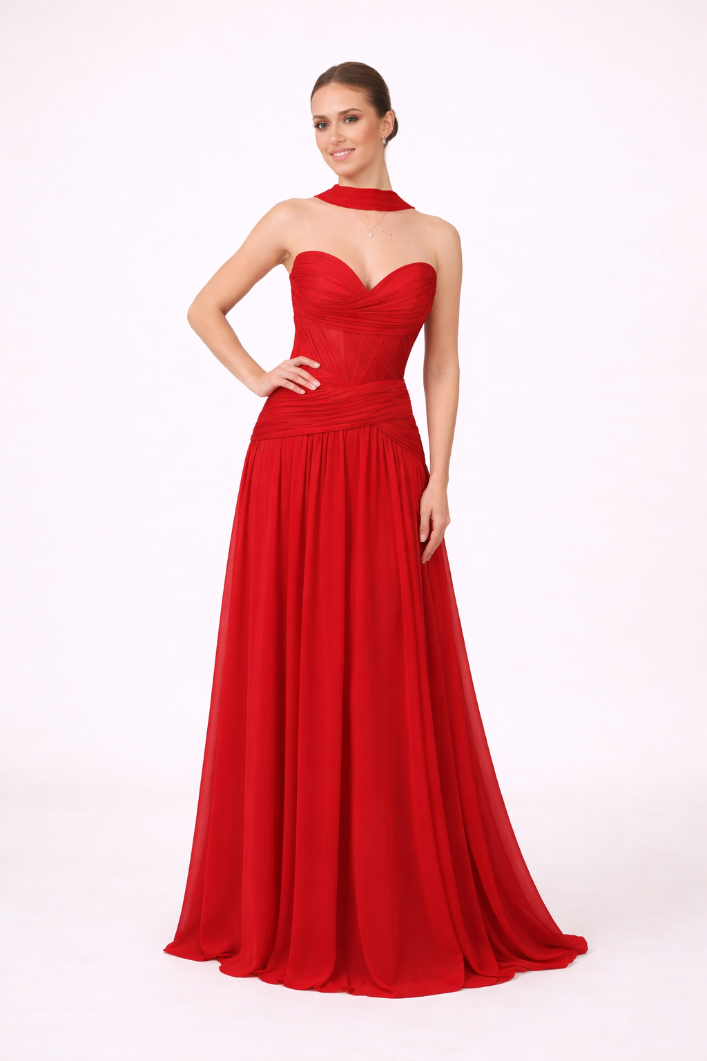 Oriane - Longue robe bustier rouge