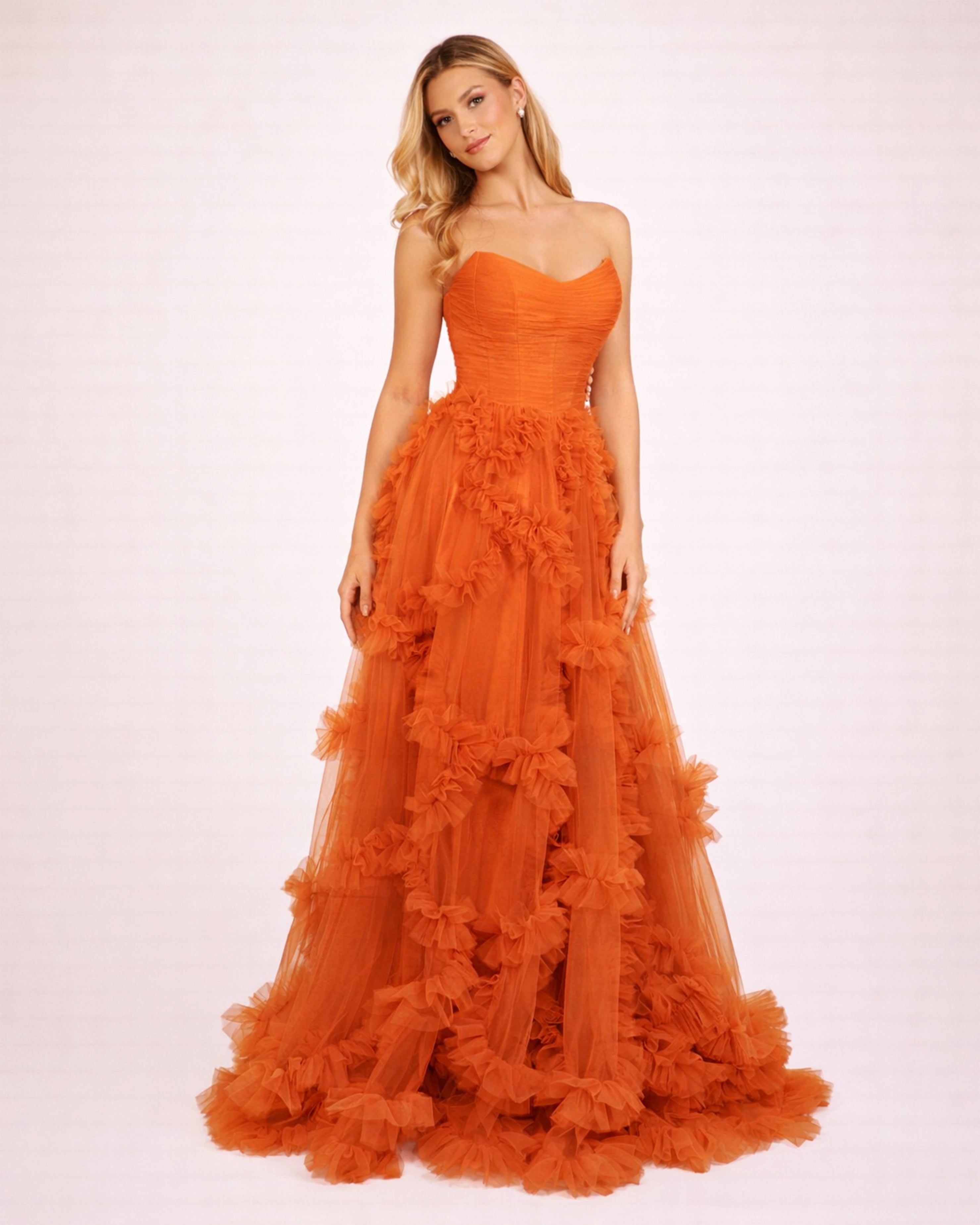 Alia - Longue robe en tulle terracotta