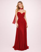 Oriane- Longue robe bustier bordeaux