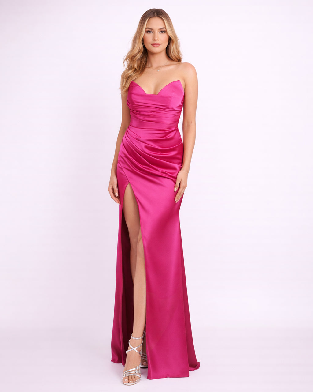 Mila - Robe satinée fuchsia