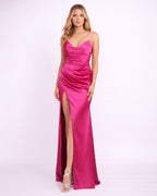 Mila - Robe satinée fuchsia