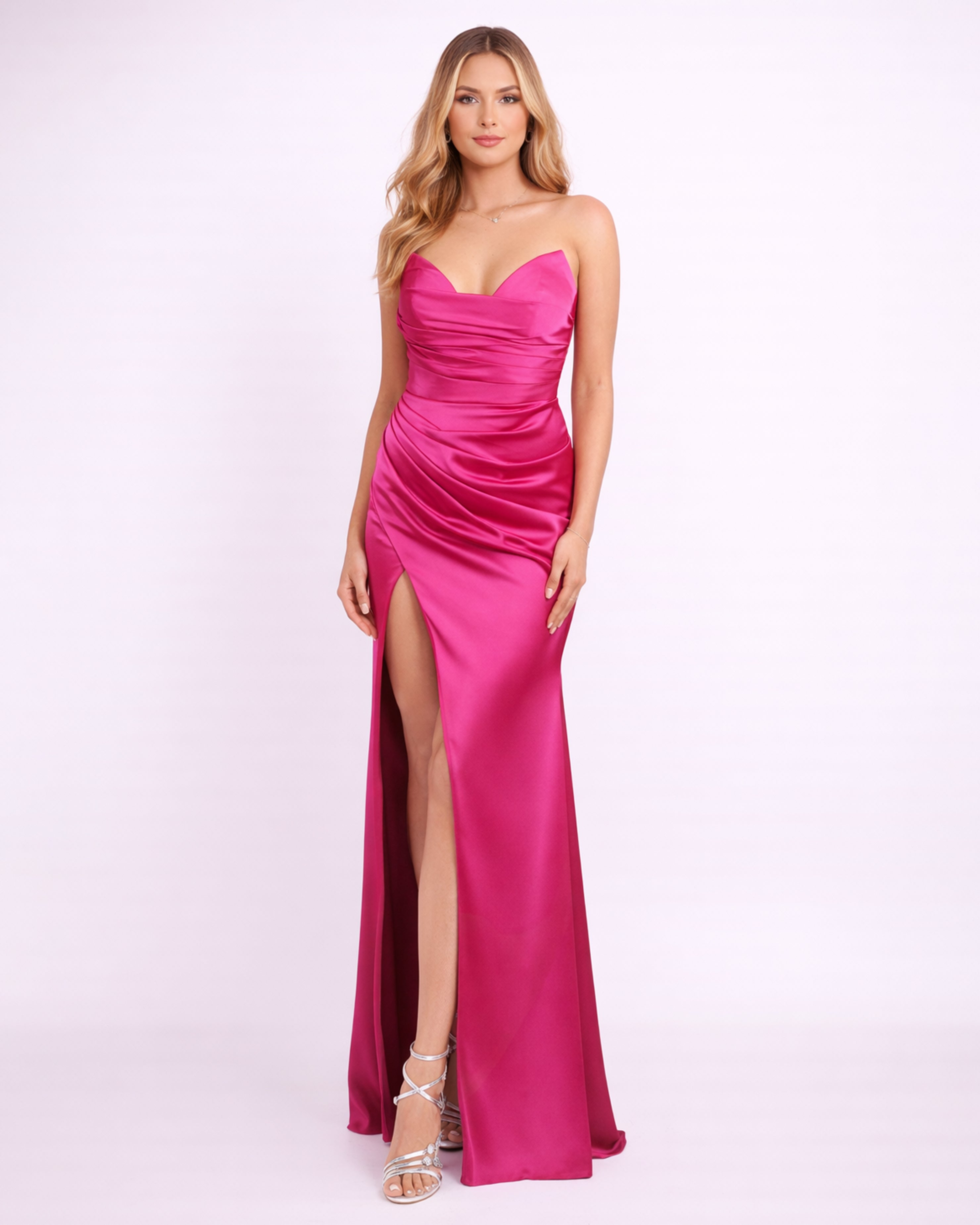 Mila - Robe satinée fuchsia