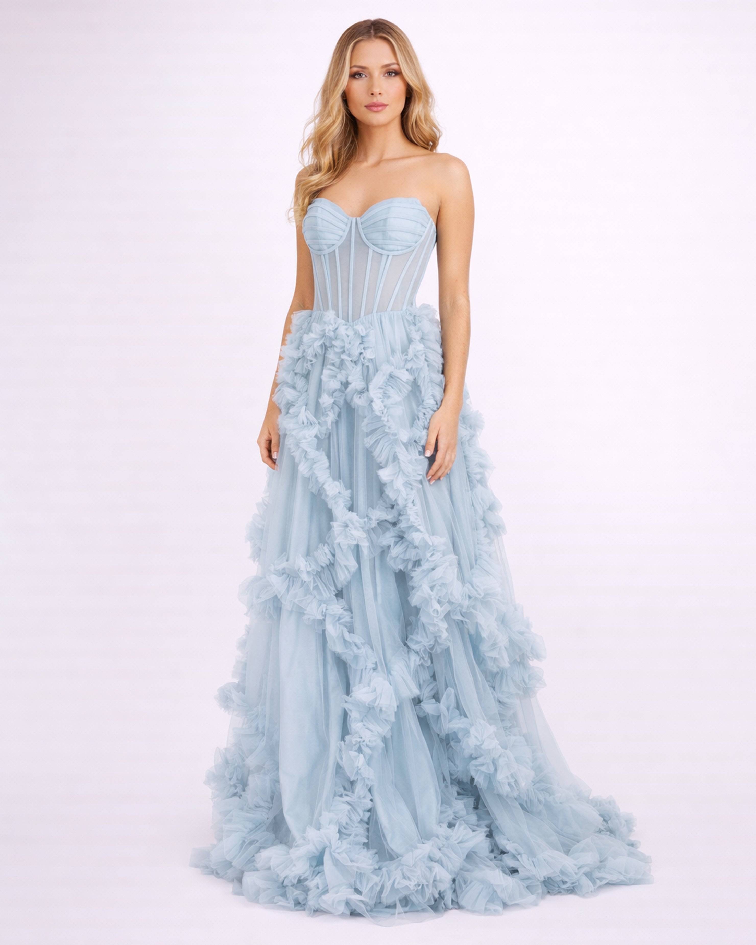 Alba - Longue robe en tulle bleu gris