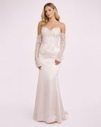 Valentina - Robe longue perlée rose poudré