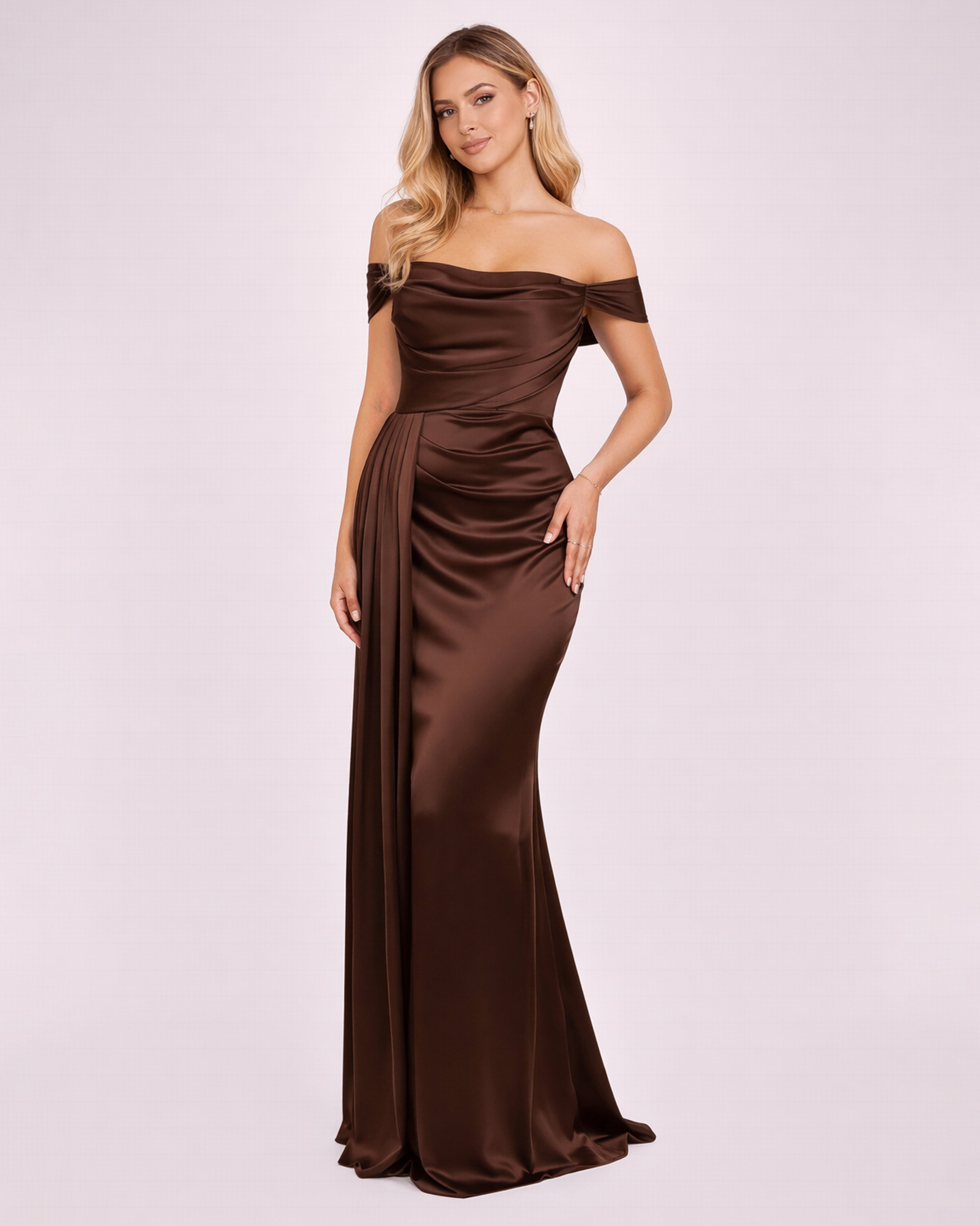 Ella - Robe satinée marron