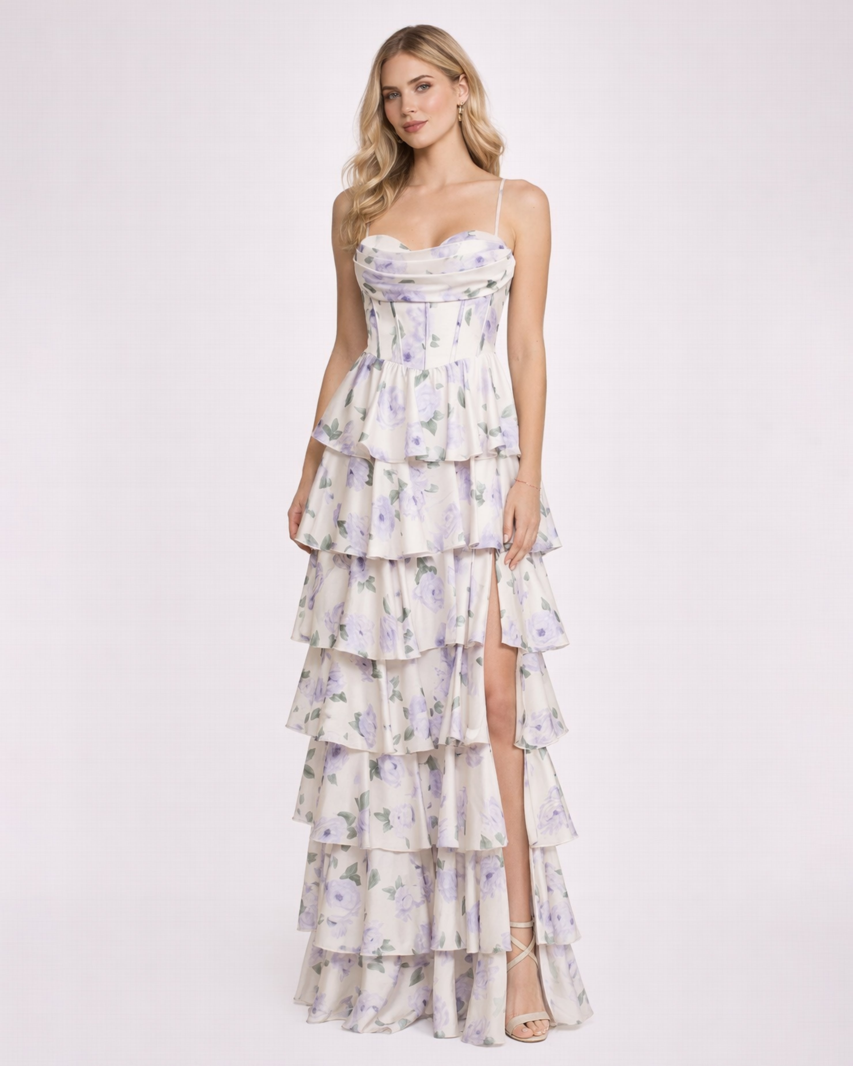 Manuela - Longue robe à volants fleurie