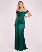 Ella - Robe satinée vert émeraude
