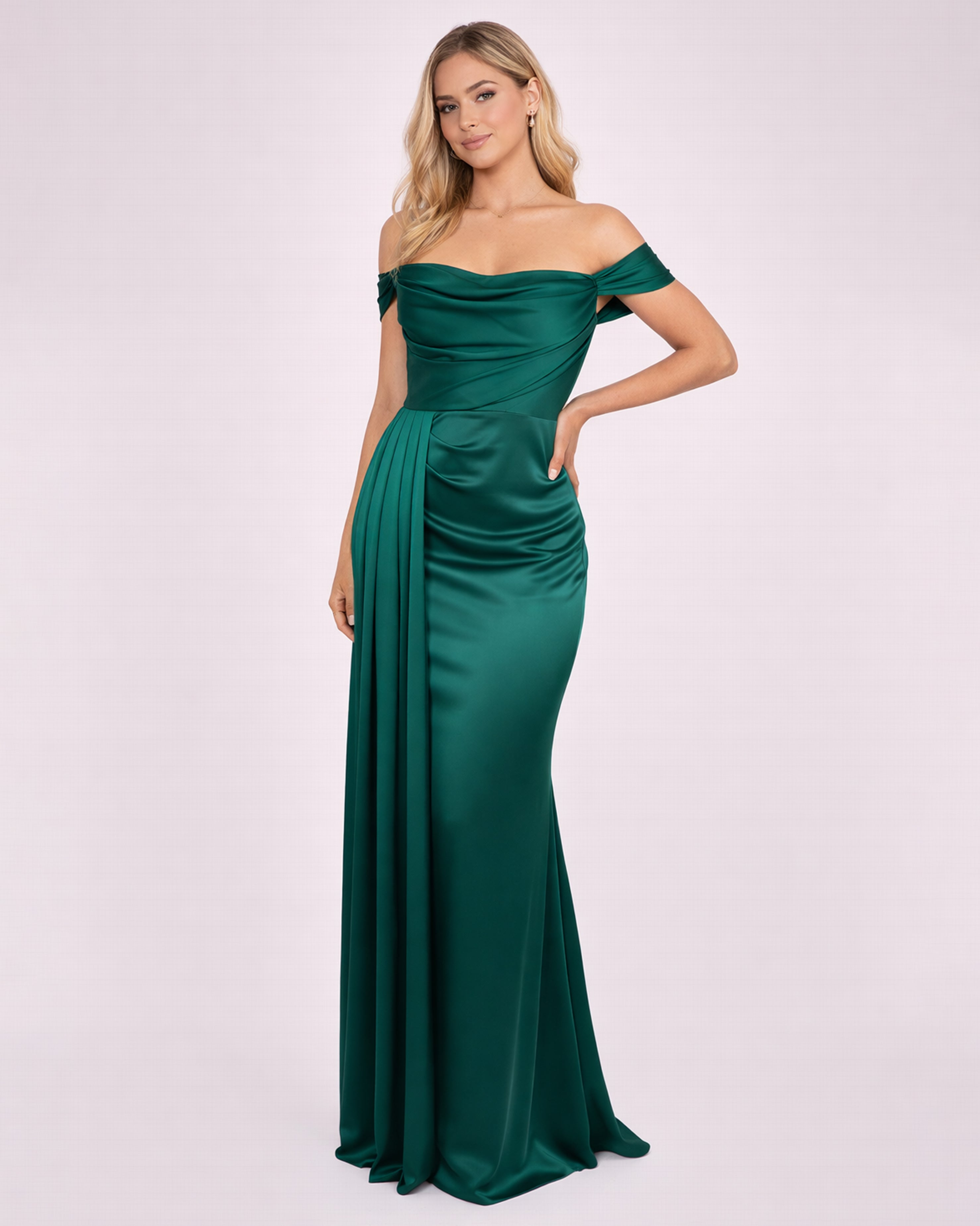 Ella - Robe satinée vert émeraude