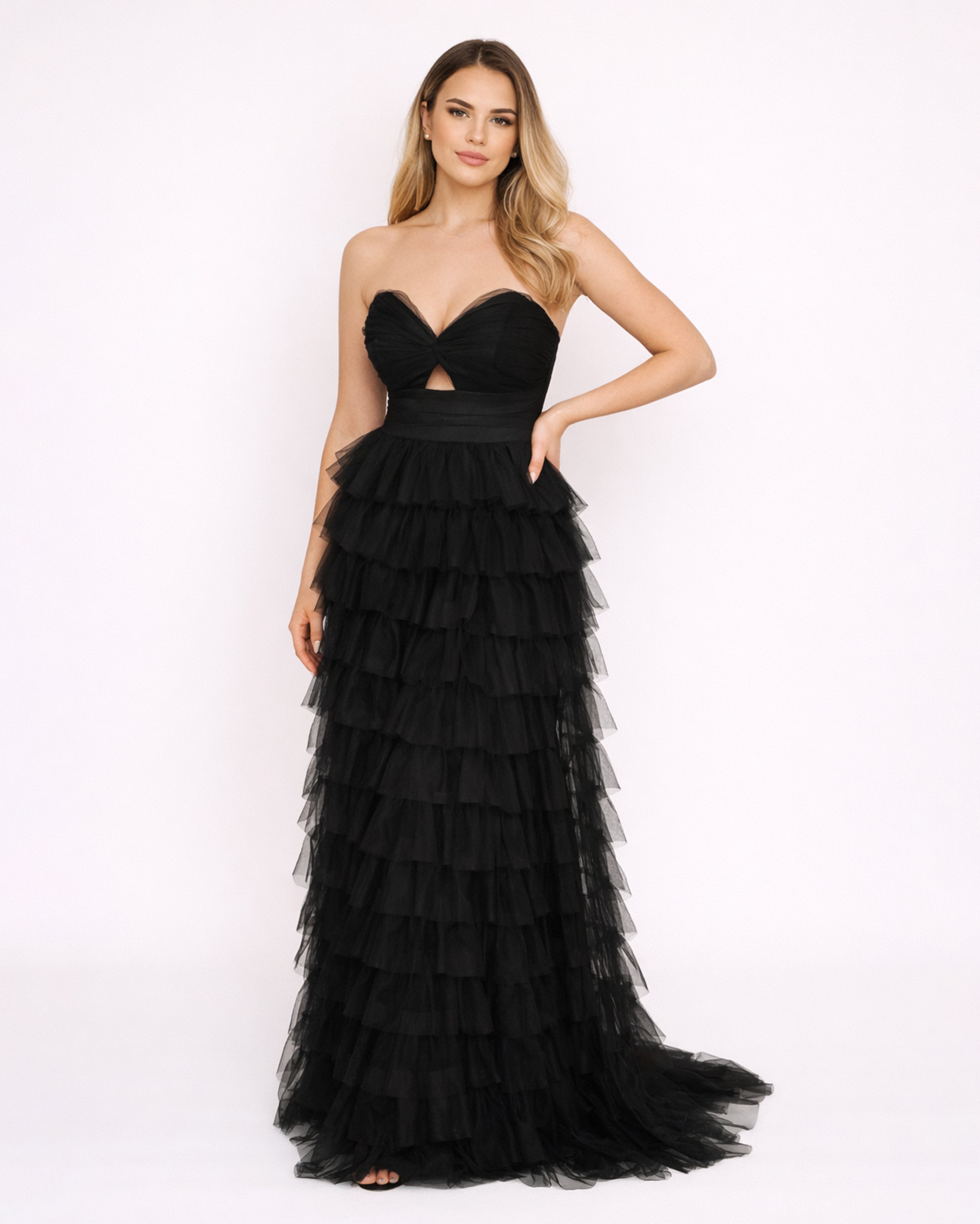 Robe Bustier A Volants Noire