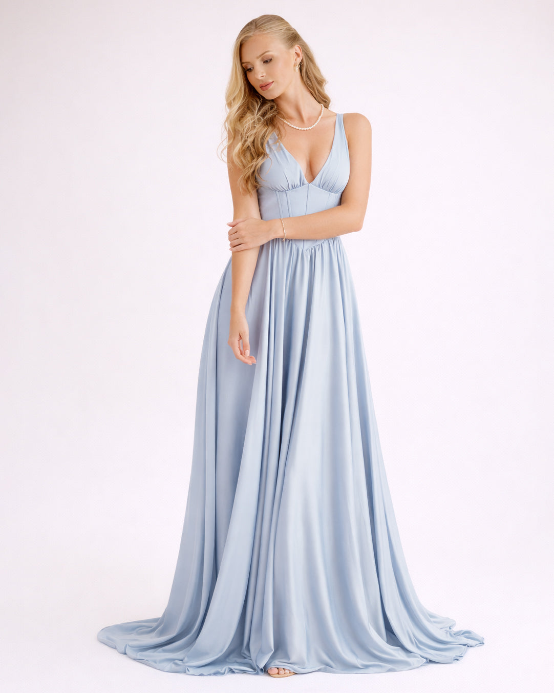 Olivia - Robe corset fluide bleu ciel