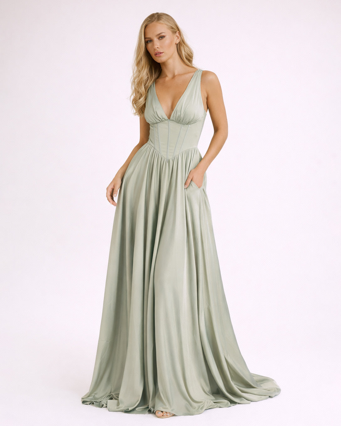 Olivia Robe Corset Fluide Vert Sauge