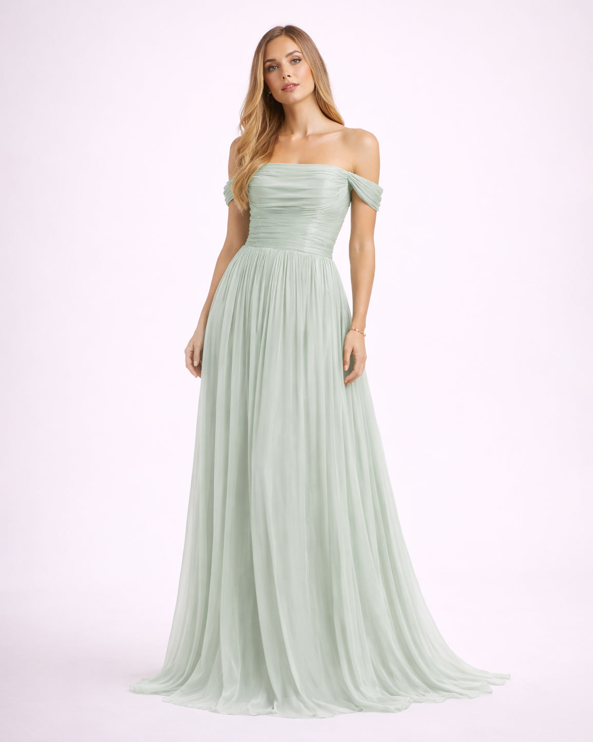Elsa - Longue robe satinée vert sauge