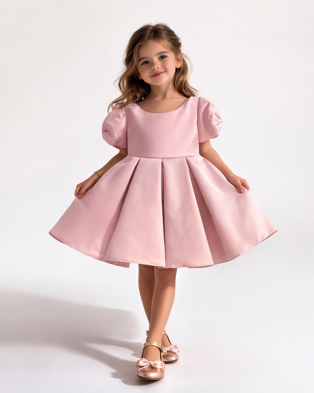 Maya - Robe enfant en satin rose poudré