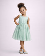 Stella - Robe enfant en tulle à perles vert sauge