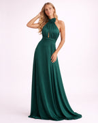Rose - Longue robe satinée vert émeraude