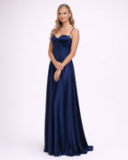 Eva - Robe corset en satin bleu marine