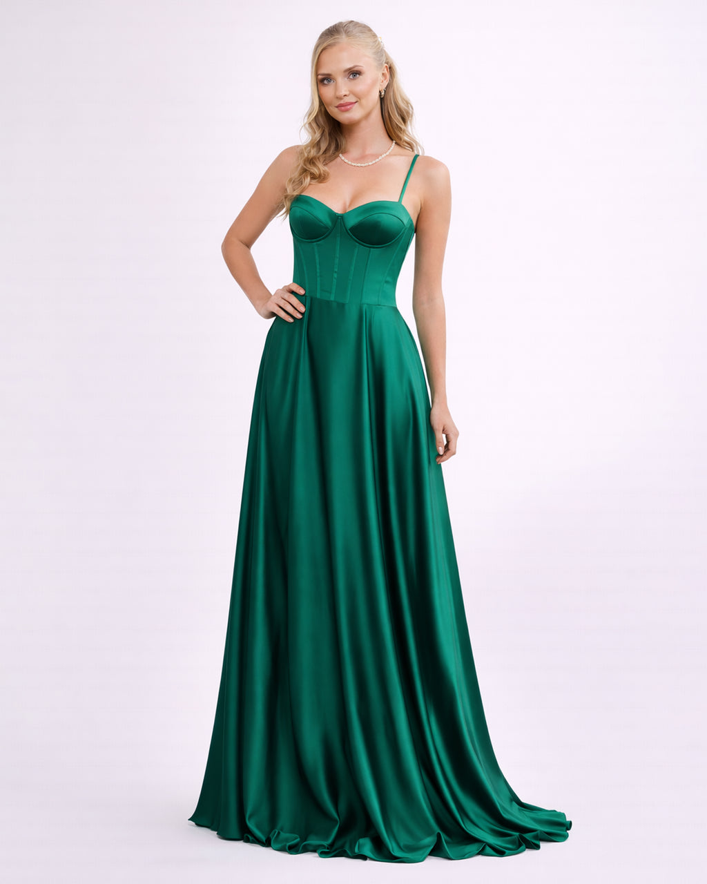 Eva - Robe corset en satin vert émeraude