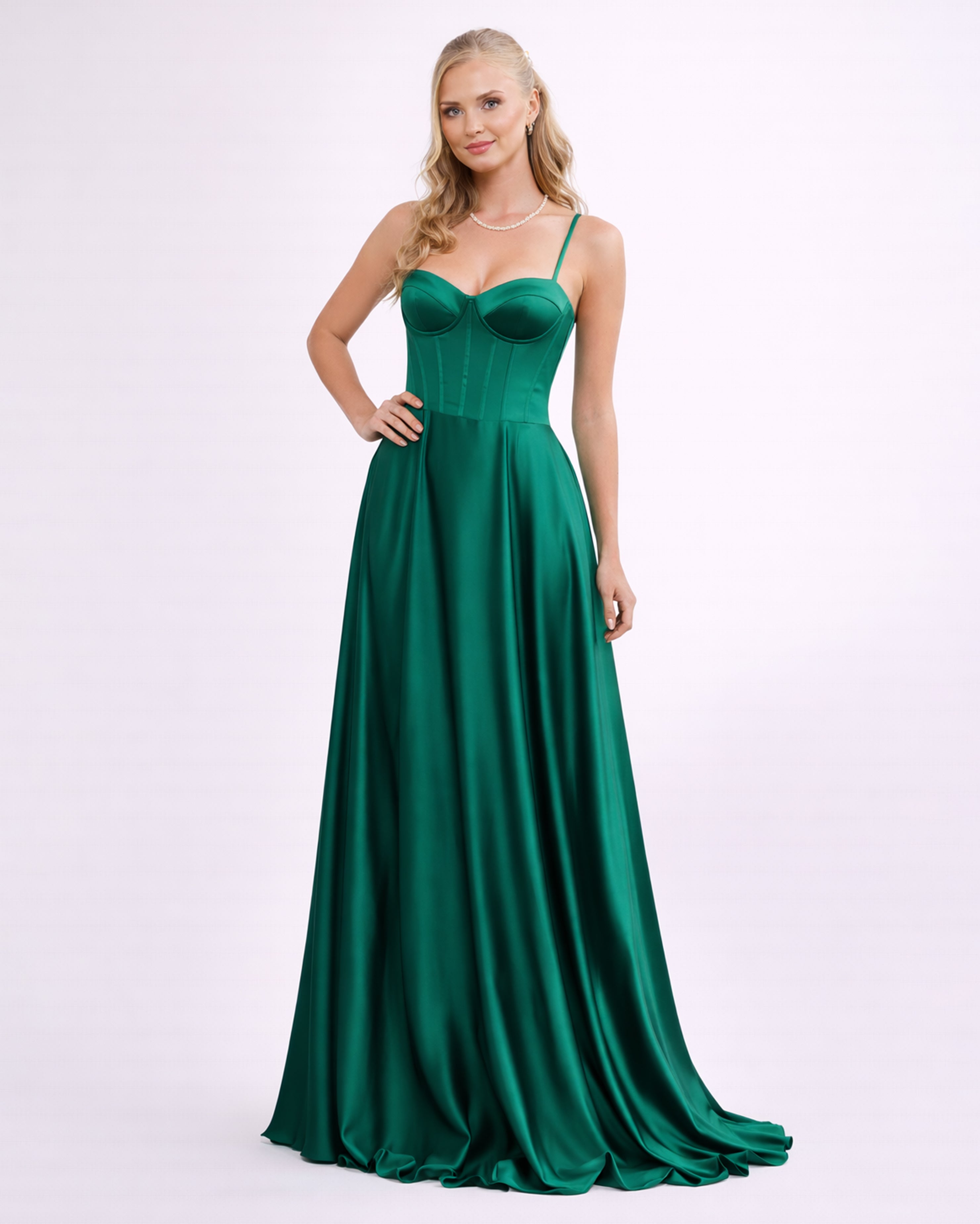 Eva - Robe corset en satin vert émeraude