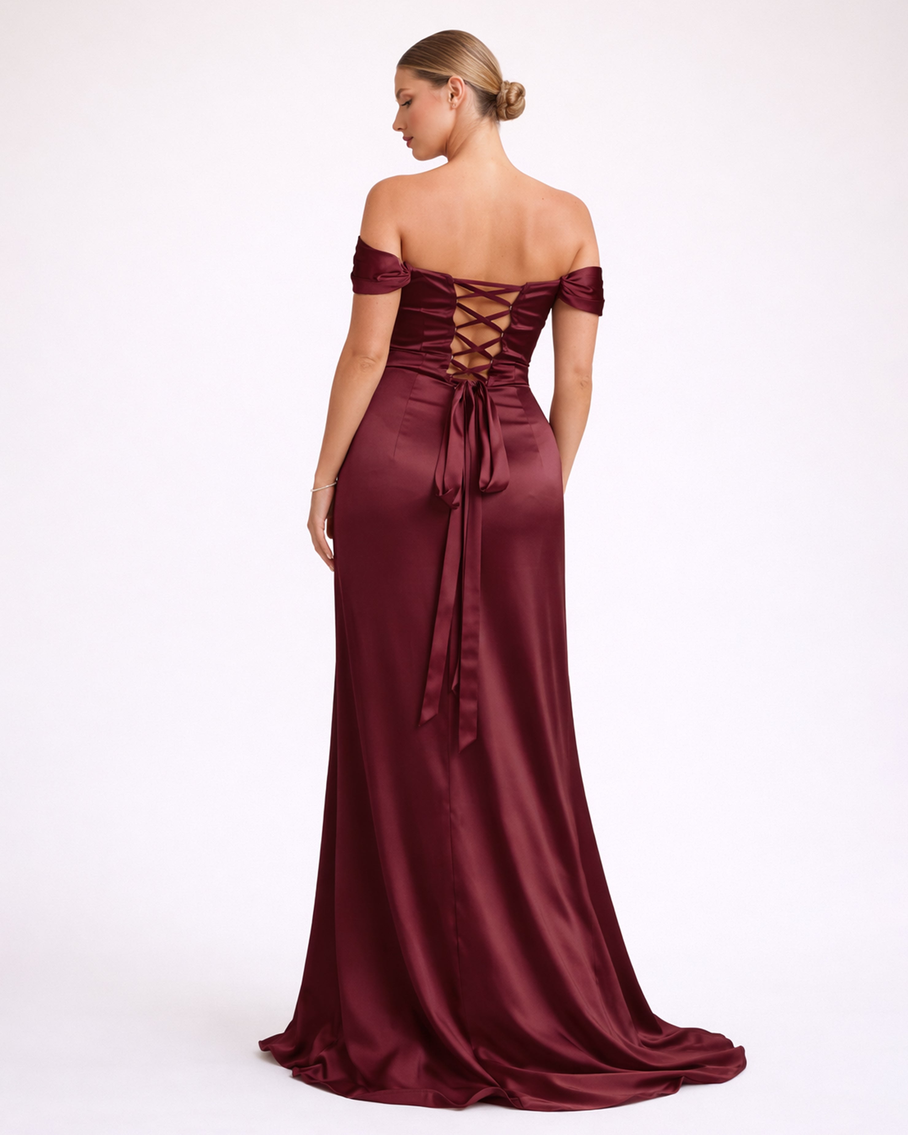 Mia - Robe à épaules dénudées Bordeaux