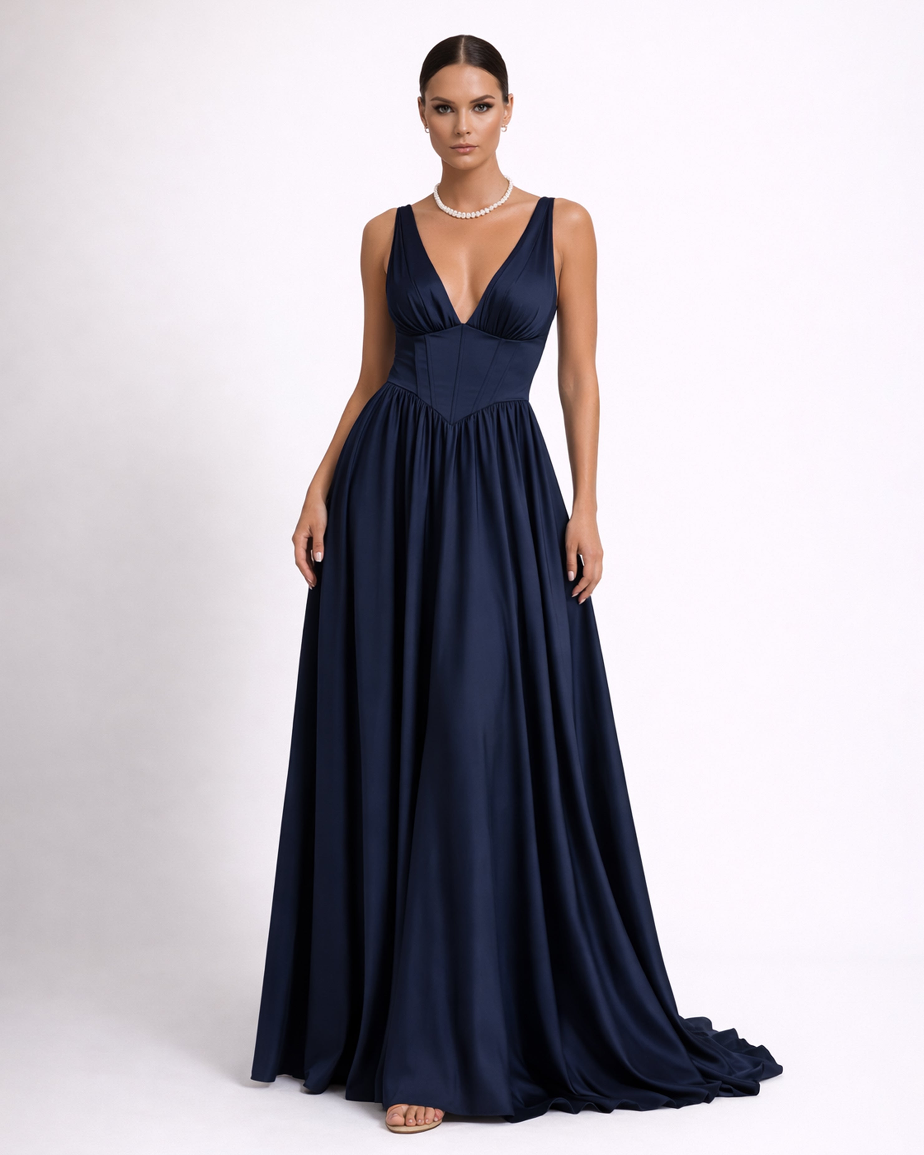 Olivia - Robe corset fluide bleu marine