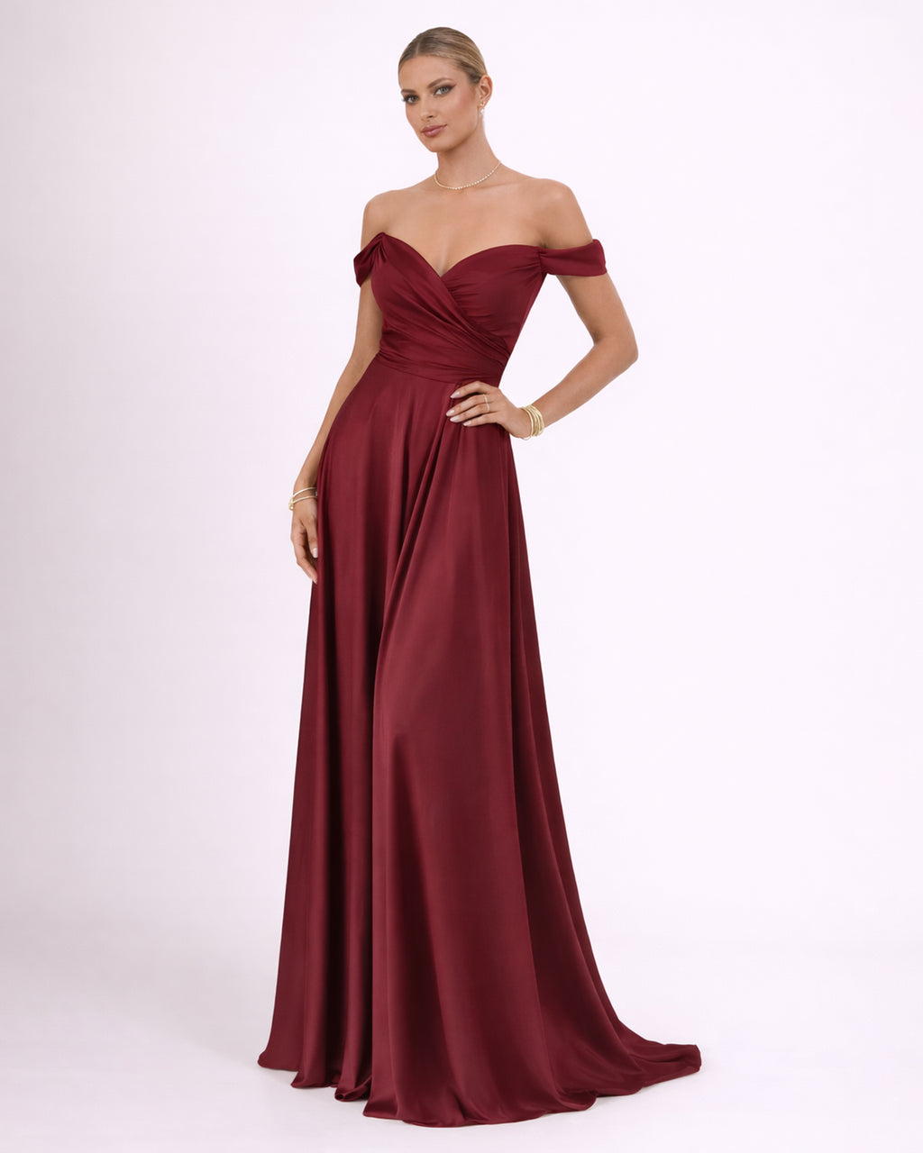 Romy - Robe à épaules dénudées bordeaux