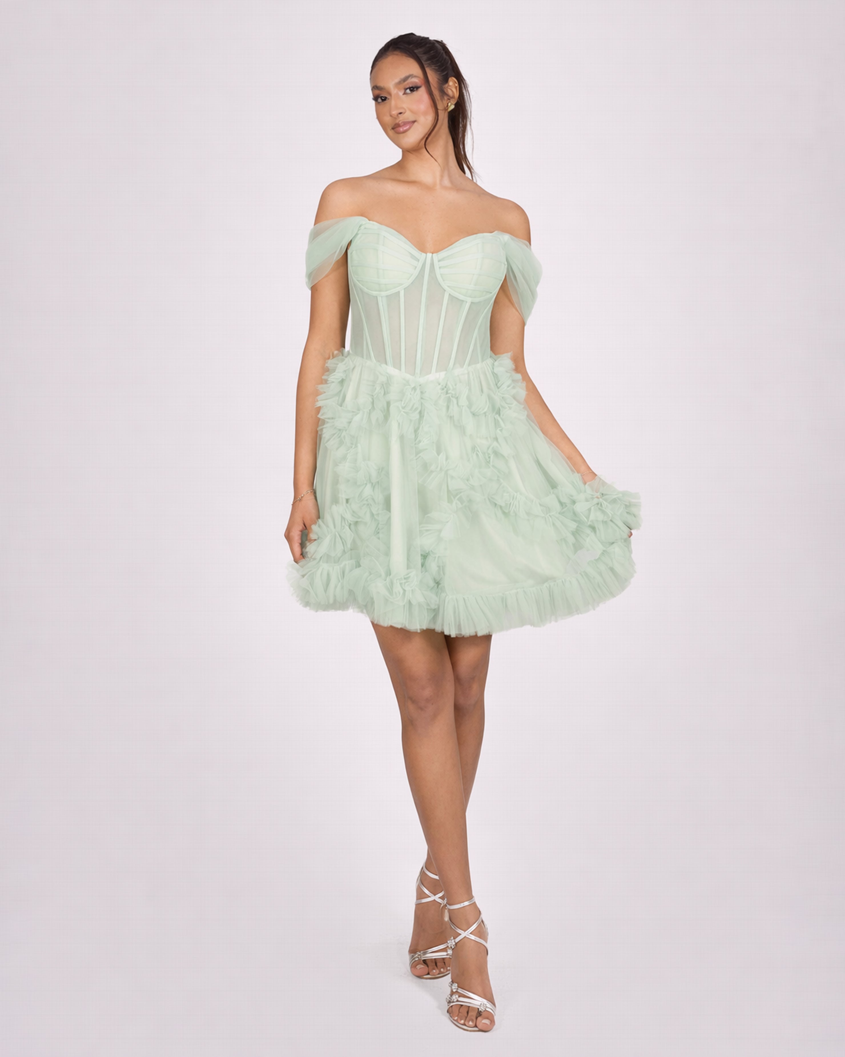 Alba - Robe courte en tulle vert sauge
