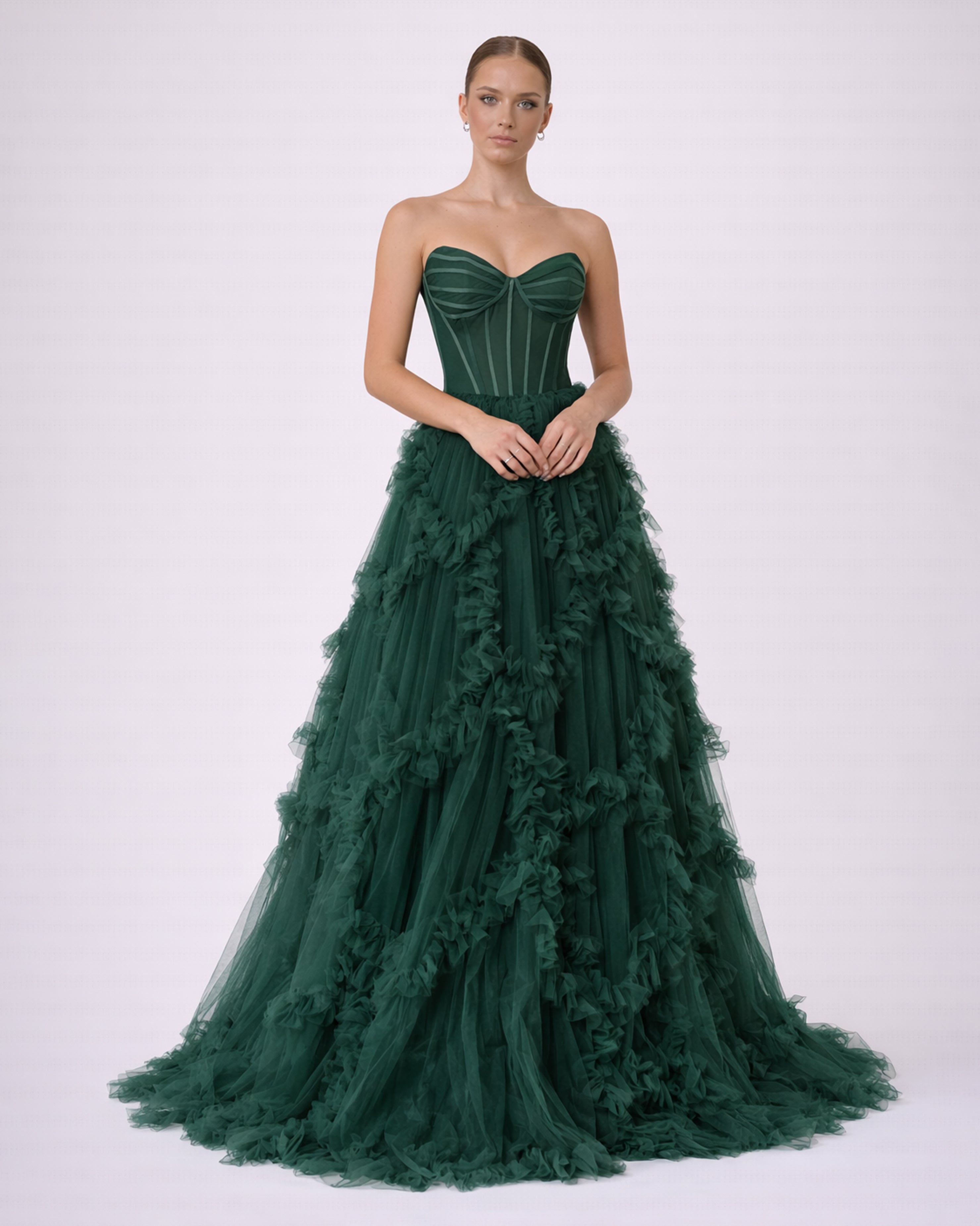 Alba - Longue robe en tulle vert émeraude
