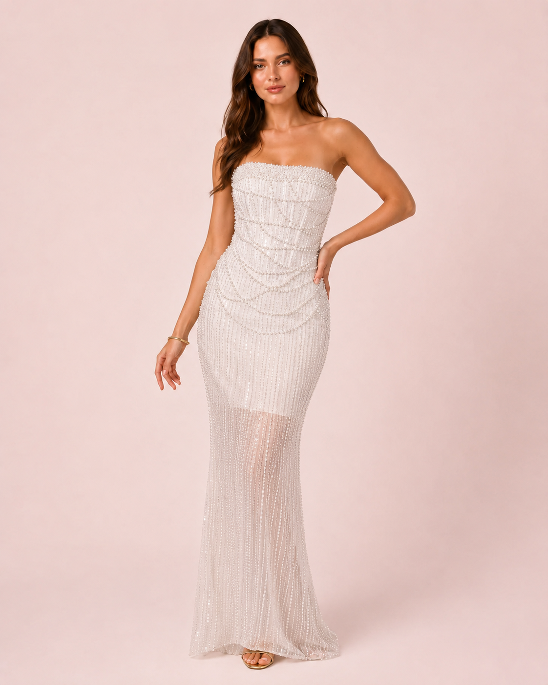 Clara - Longue robe bustier à perles
