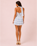 Coralie - Robe courte à volants bleue
