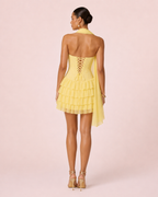 Coralie - Robe courte à volants jaune