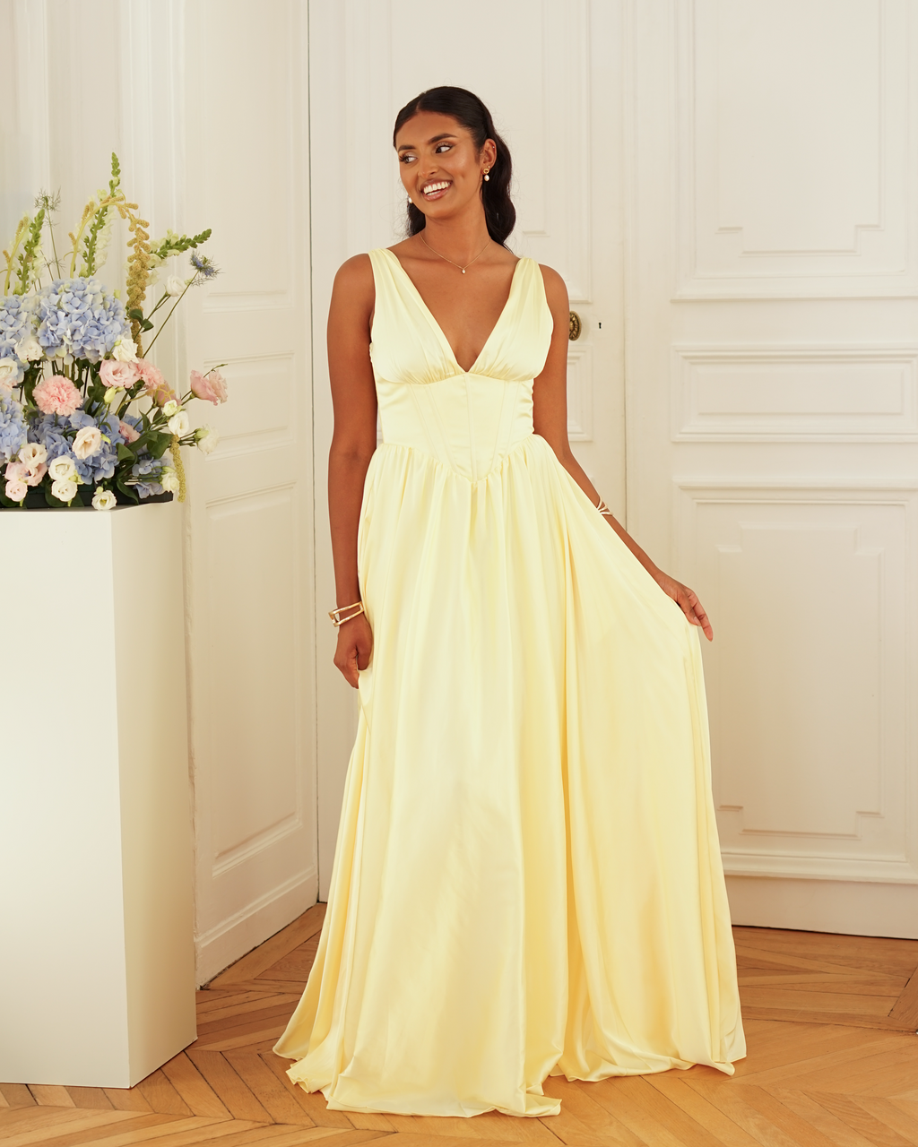 Olivia - Robe corset fluide jaune